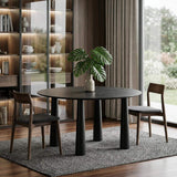 59" Black Solid Wood Round Top Dining Table - HomeRoots - Flyclothing LLC