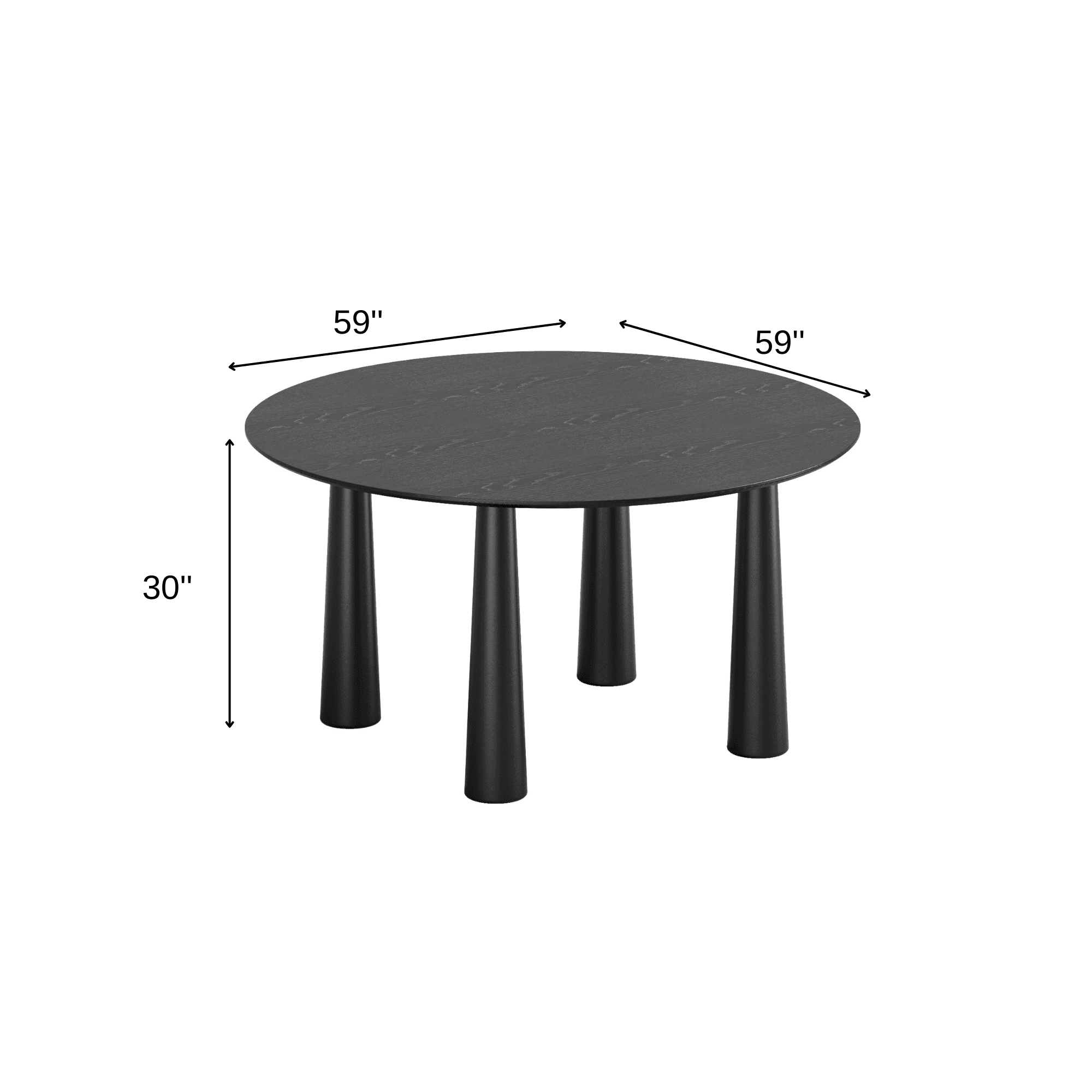 59" Black Solid Wood Round Top Dining Table - HomeRoots - Flyclothing LLC