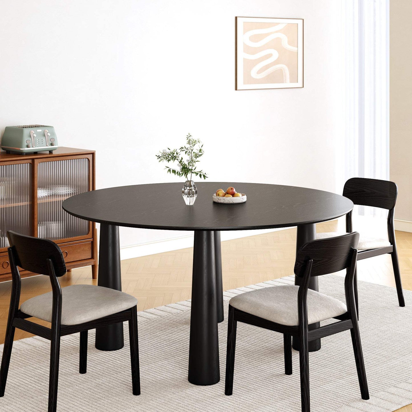59" Black Solid Wood Round Top Dining Table - HomeRoots - Flyclothing LLC