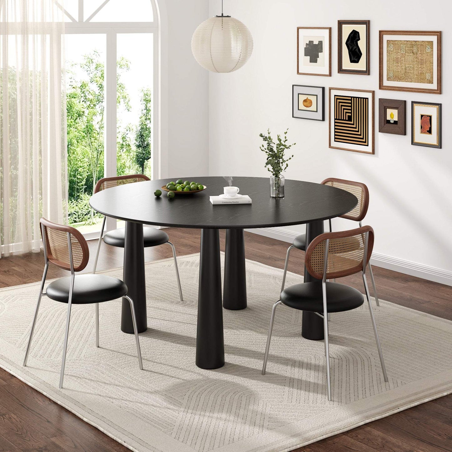 59" Black Solid Wood Round Top Dining Table - HomeRoots - Flyclothing LLC