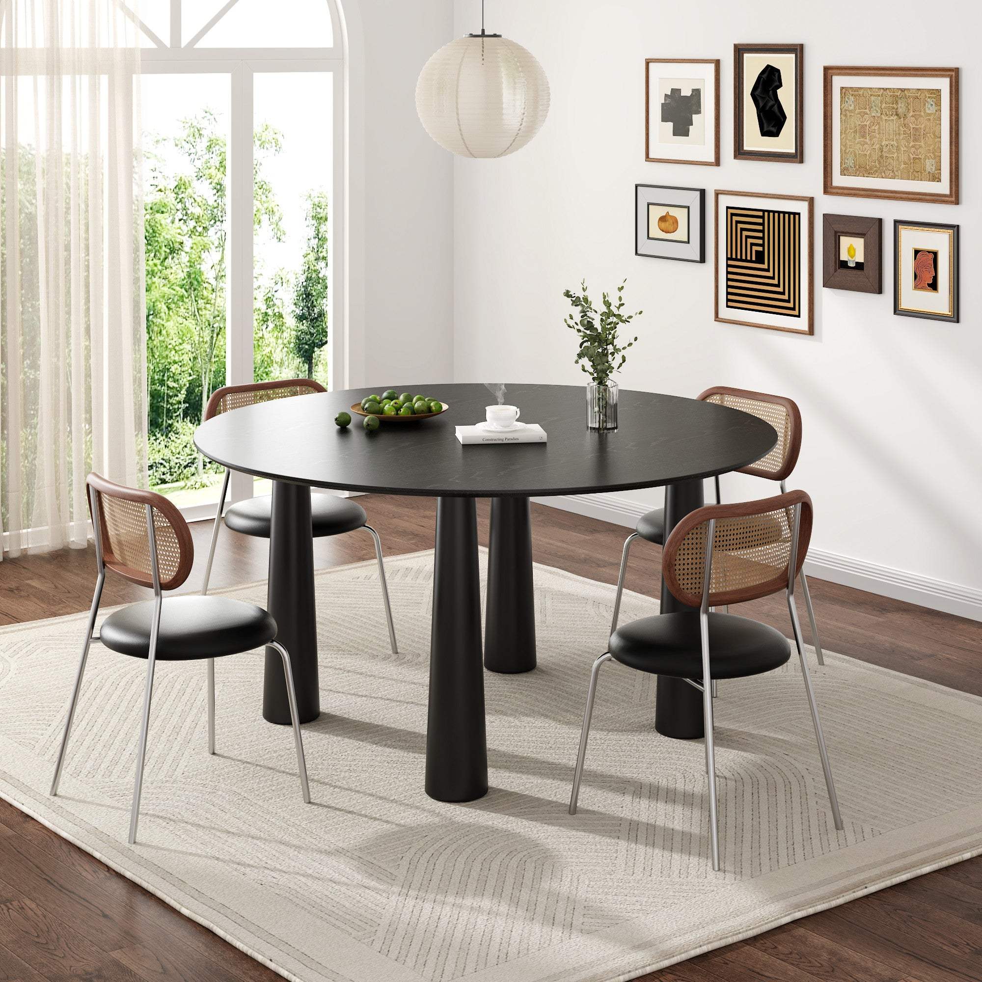 59" Black Solid Wood Round Top Dining Table - HomeRoots - Flyclothing LLC