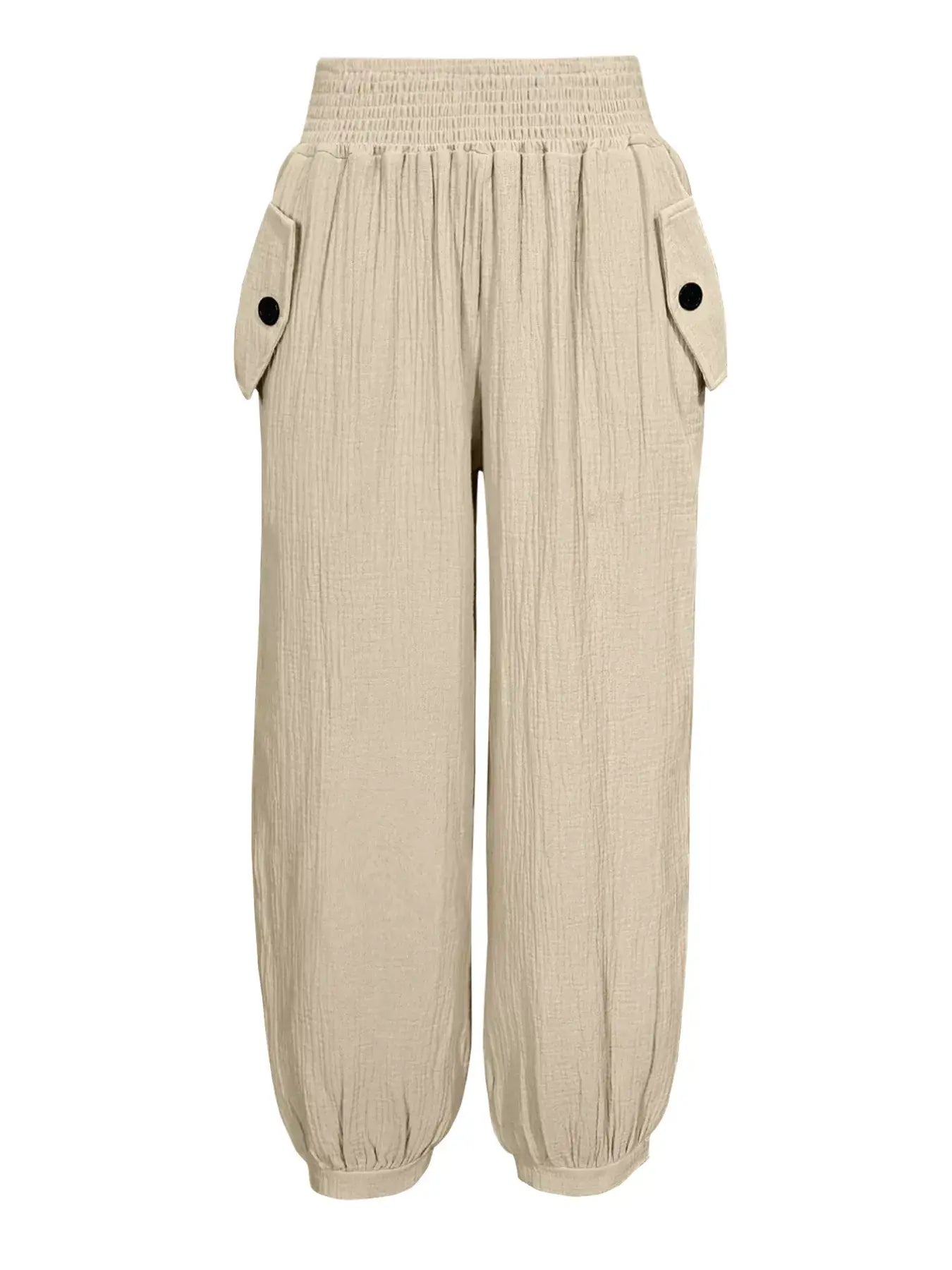 Smocked Textured Casual Pants - Trendsi - Flyclothing LLC