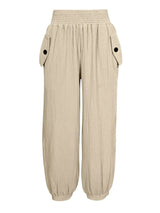 Smocked Textured Casual Pants - Trendsi - Flyclothing LLC