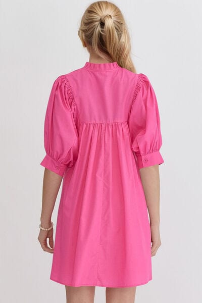 Oh Frill Notched Puff Sleeve Babydoll Mini Dress - Trendsi