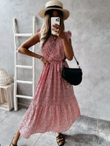Ruffled Surplice Printed Cap Sleeve Dress - Trendsi - Flyclothing LLC