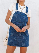 Flower Wide Strap Denim Overall Dress with Pockets - Trendsi - Flyclothing LLC