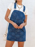 Flower Wide Strap Denim Overall Dress with Pockets - Trendsi - Flyclothing LLC