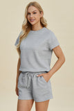Double Take Full Size Texture Short Sleeve Top and Shorts Set - Trendsi