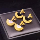 Geometric Half-Circle 18K Gold Plated Necklace Ring and Earrings Jewelry Set - Trendsi - Flyclothing LLC