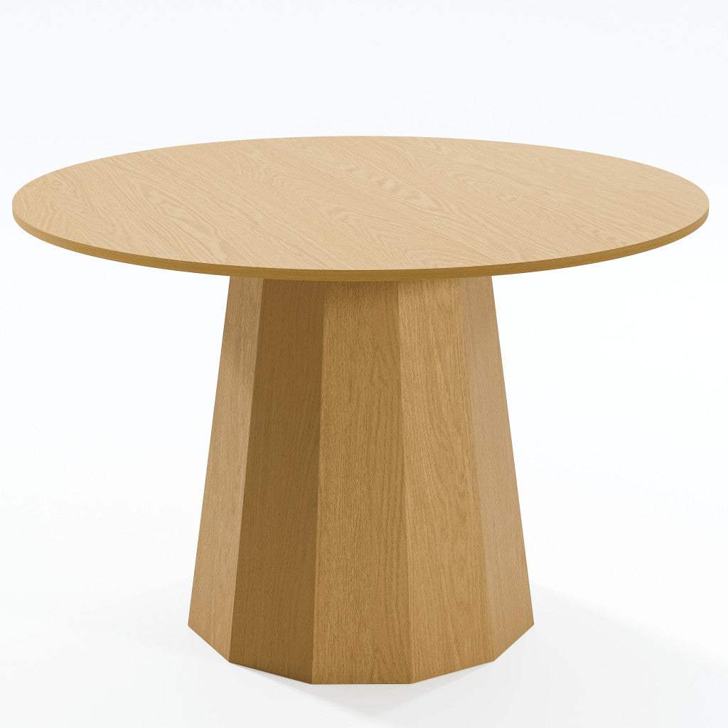 46" Oak Wood Pedestal Base Straight Edge Round Top Dining Table - HomeRoots - Flyclothing LLC
