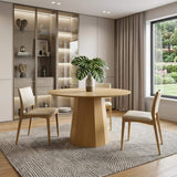 46" Oak Wood Pedestal Base Beveled Edge Round Top Dining Table - HomeRoots - Flyclothing LLC