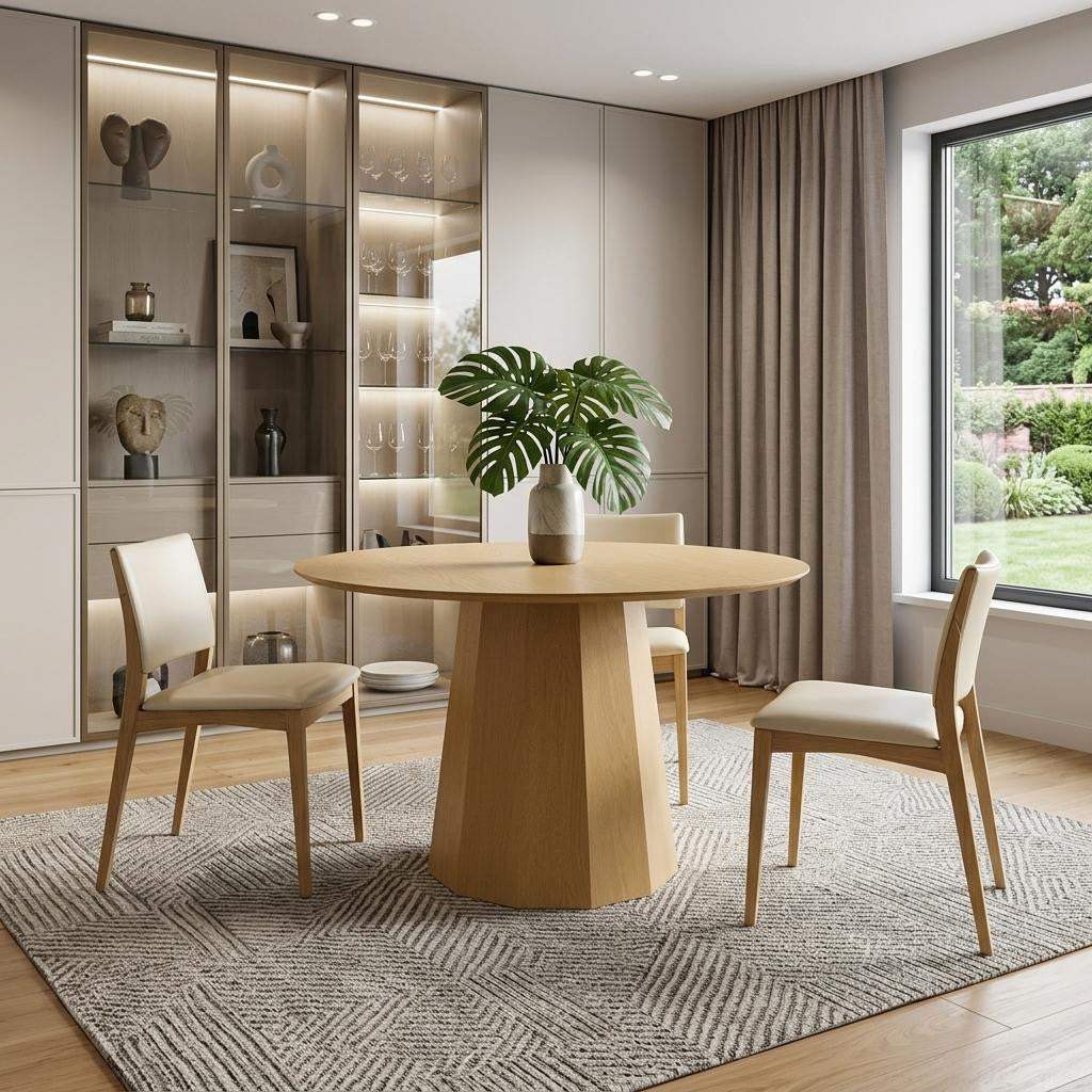 46" Oak Wood Pedestal Base Beveled Edge Round Top Dining Table - HomeRoots - Flyclothing LLC