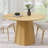 46" Oak Wood Pedestal Base Beveled Edge Round Top Dining Table - HomeRoots - Flyclothing LLC