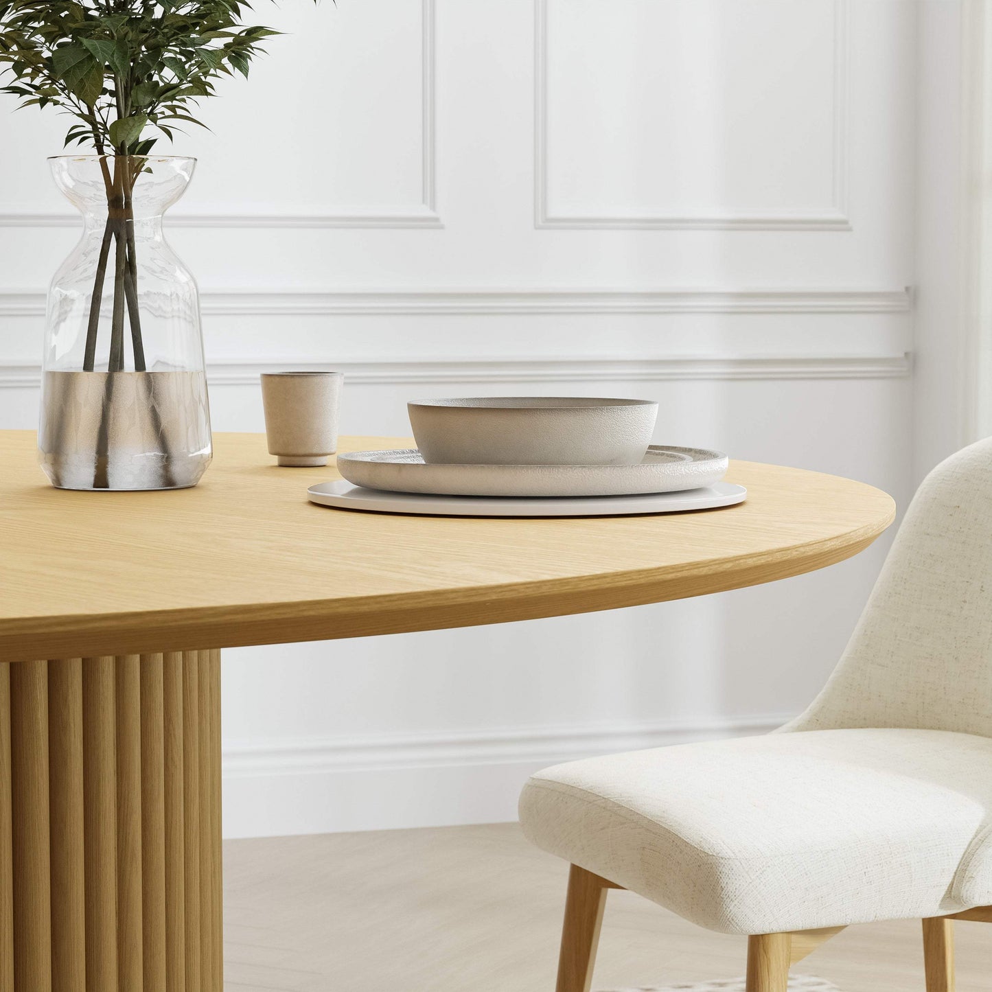 46" Oak Wood Pedestal Base Beveled Edge Round Top Dining Table - HomeRoots - Flyclothing LLC