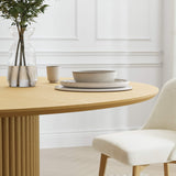 46" Oak Wood Pedestal Base Beveled Edge Round Top Dining Table - HomeRoots - Flyclothing LLC