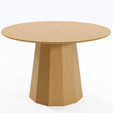 46" Oak Wood Pedestal Base Beveled Edge Round Top Dining Table - HomeRoots - Flyclothing LLC
