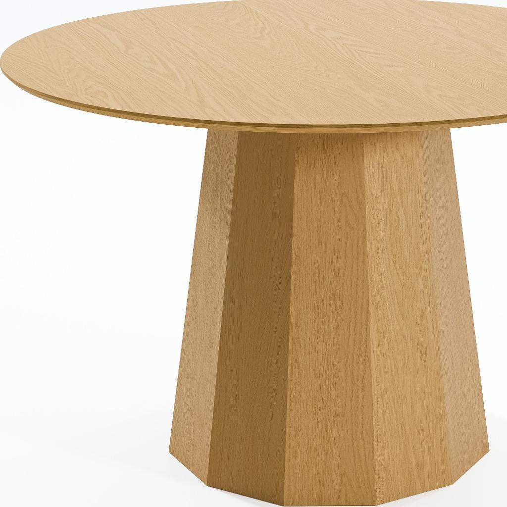 46" Oak Wood Pedestal Base Beveled Edge Round Top Dining Table - HomeRoots - Flyclothing LLC