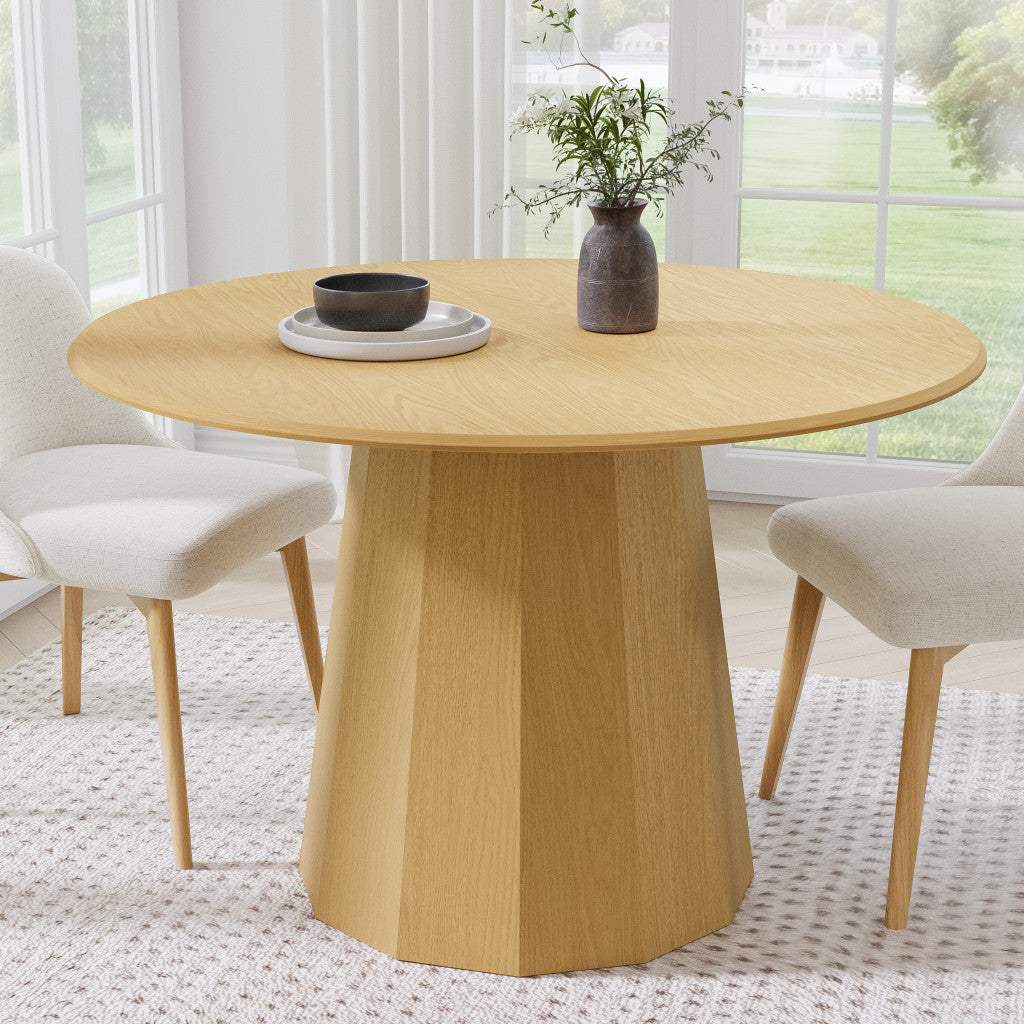46" Oak Wood Pedestal Base Round Top Dining Table - HomeRoots - Flyclothing LLC
