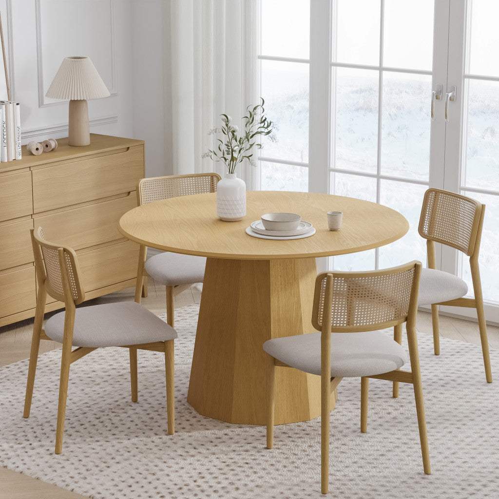 46" Oak Wood Pedestal Base Round Top Dining Table - HomeRoots - Flyclothing LLC
