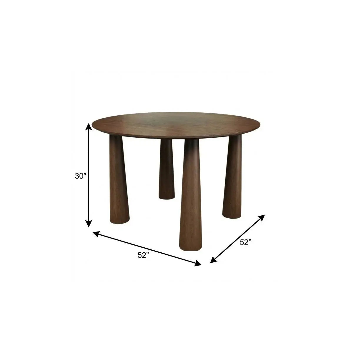 52" Walnut Solid Wood Round Top Dining Table - Homeroots - Flyclothing LLC