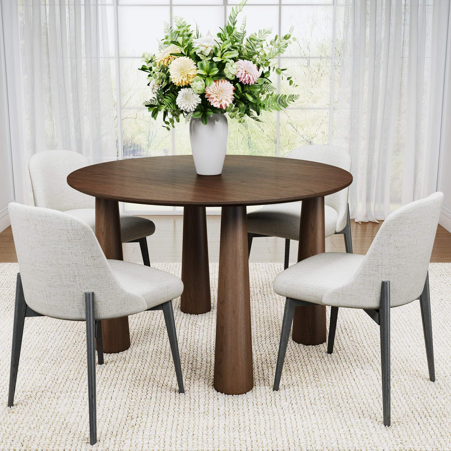 59" Walnut Wood Round Top Dining Table - HomeRoots - Flyclothing LLC