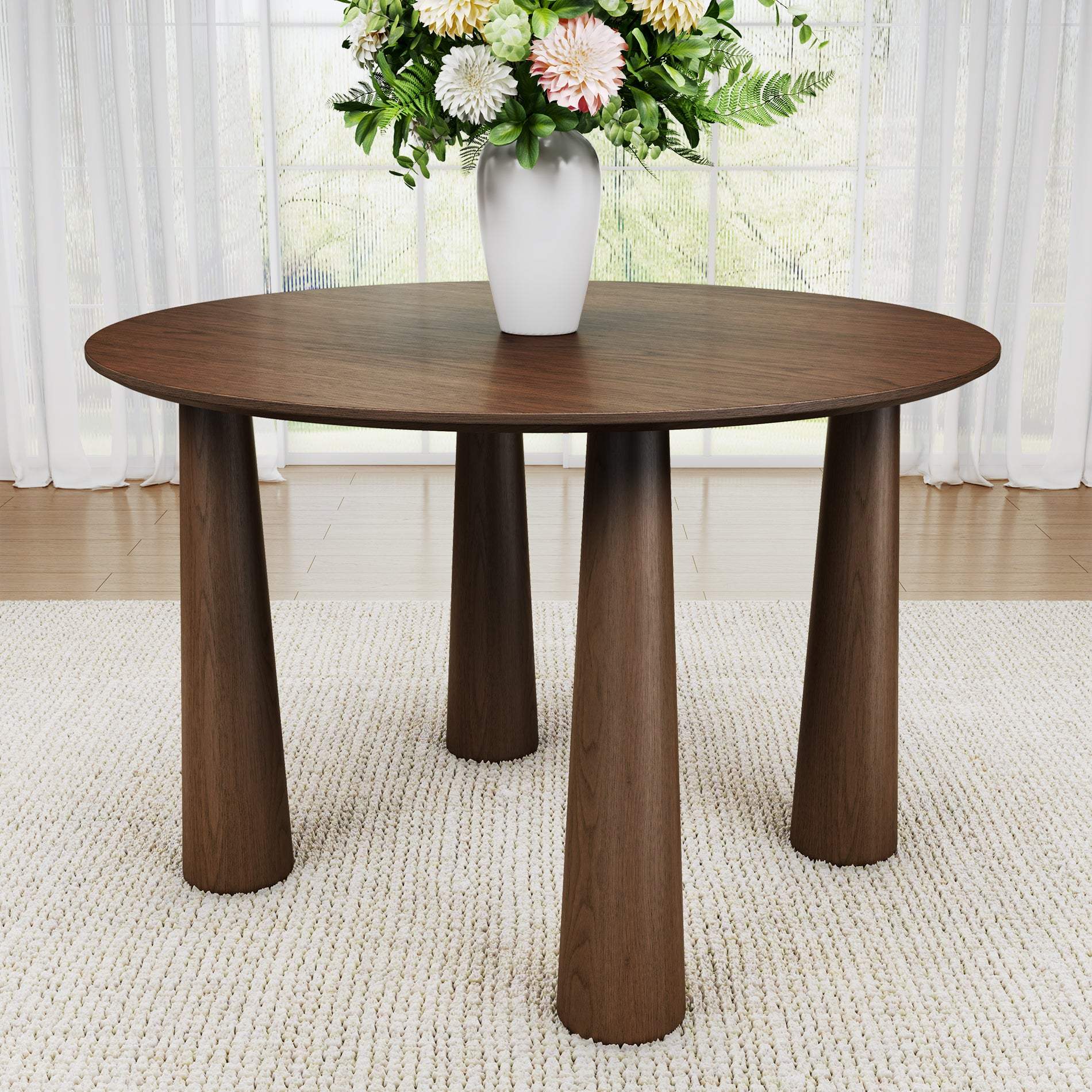 59" Walnut Wood Round Top Dining Table - HomeRoots - Flyclothing LLC