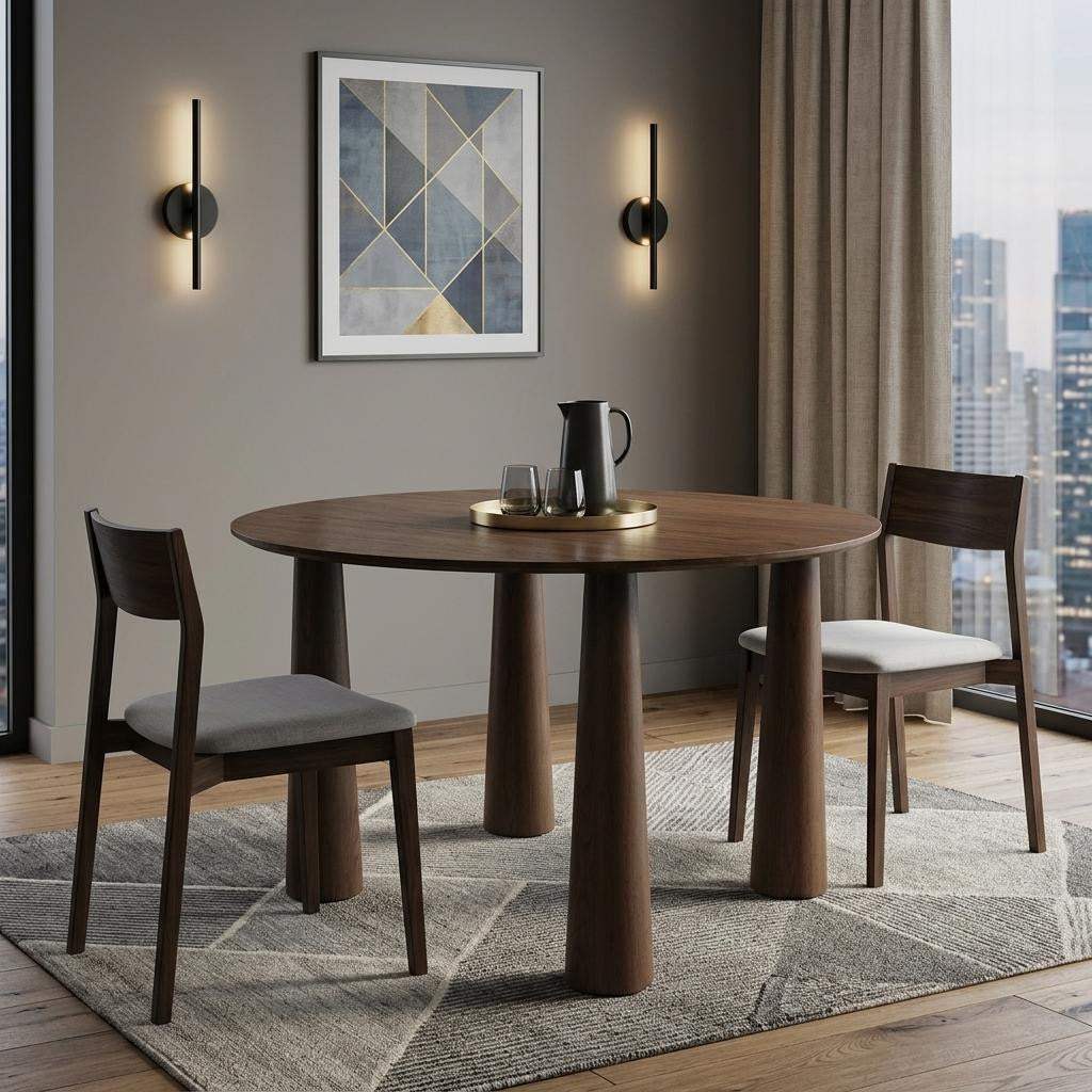 59" Walnut Wood Round Top Dining Table - HomeRoots - Flyclothing LLC