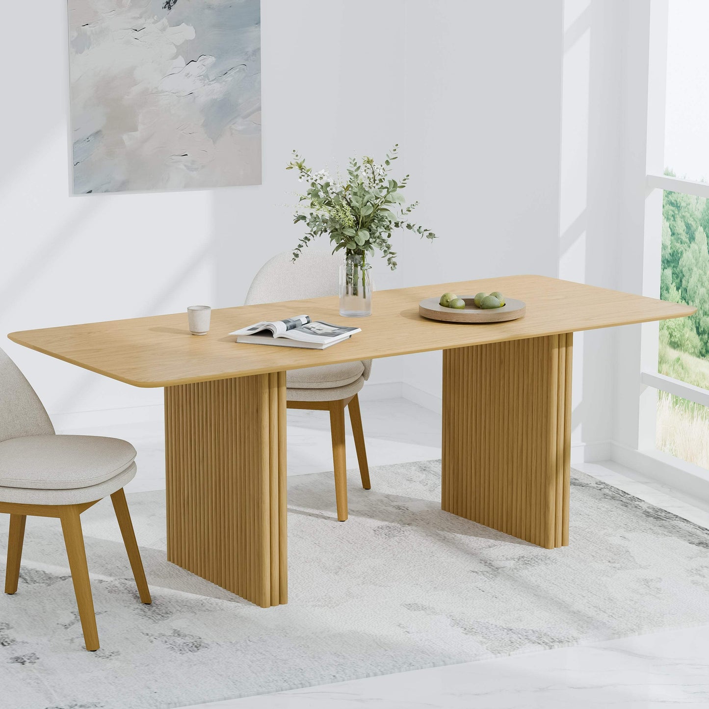 79" Natural Solid Wood Double Pedestal Base Square Dining Table - HomeRoots - Flyclothing LLC