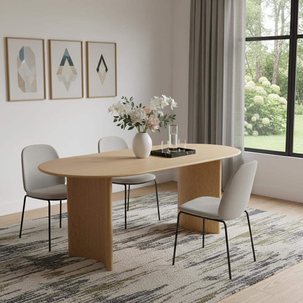 67" Natural Solid Wood Double Pedestal Base Oval Dining Table - HomeRoots - Flyclothing LLC