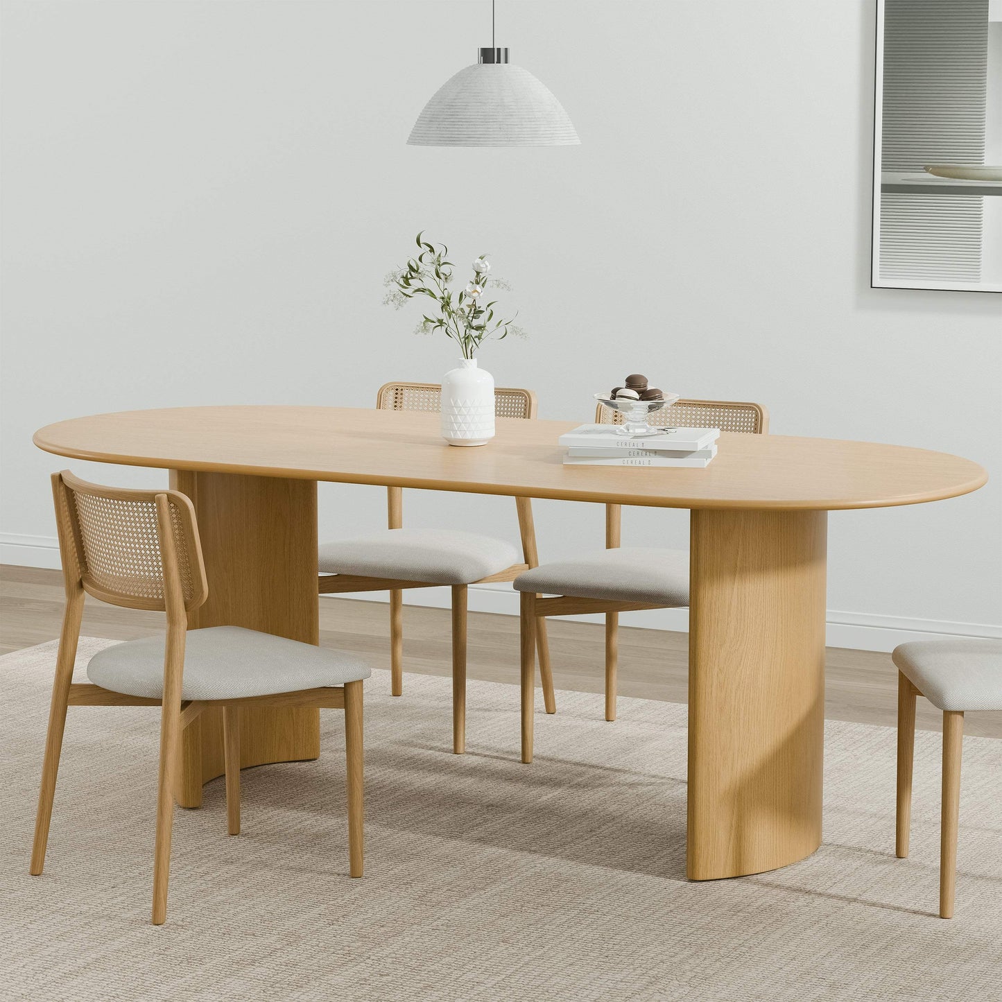 67" Natural Solid Wood Double Pedestal Base Oval Dining Table - HomeRoots - Flyclothing LLC