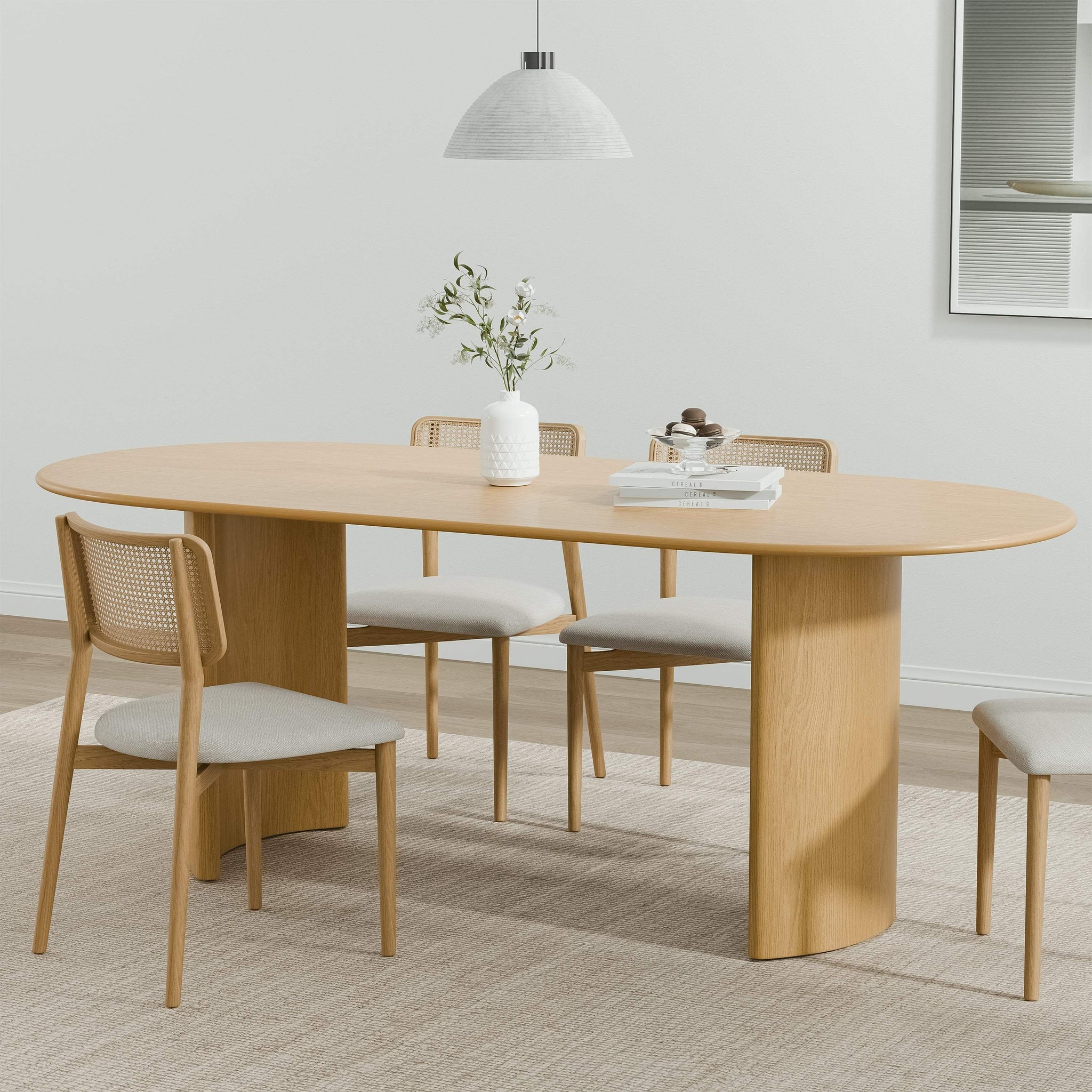 67" Natural Solid Wood Double Pedestal Base Oval Dining Table - HomeRoots - Flyclothing LLC
