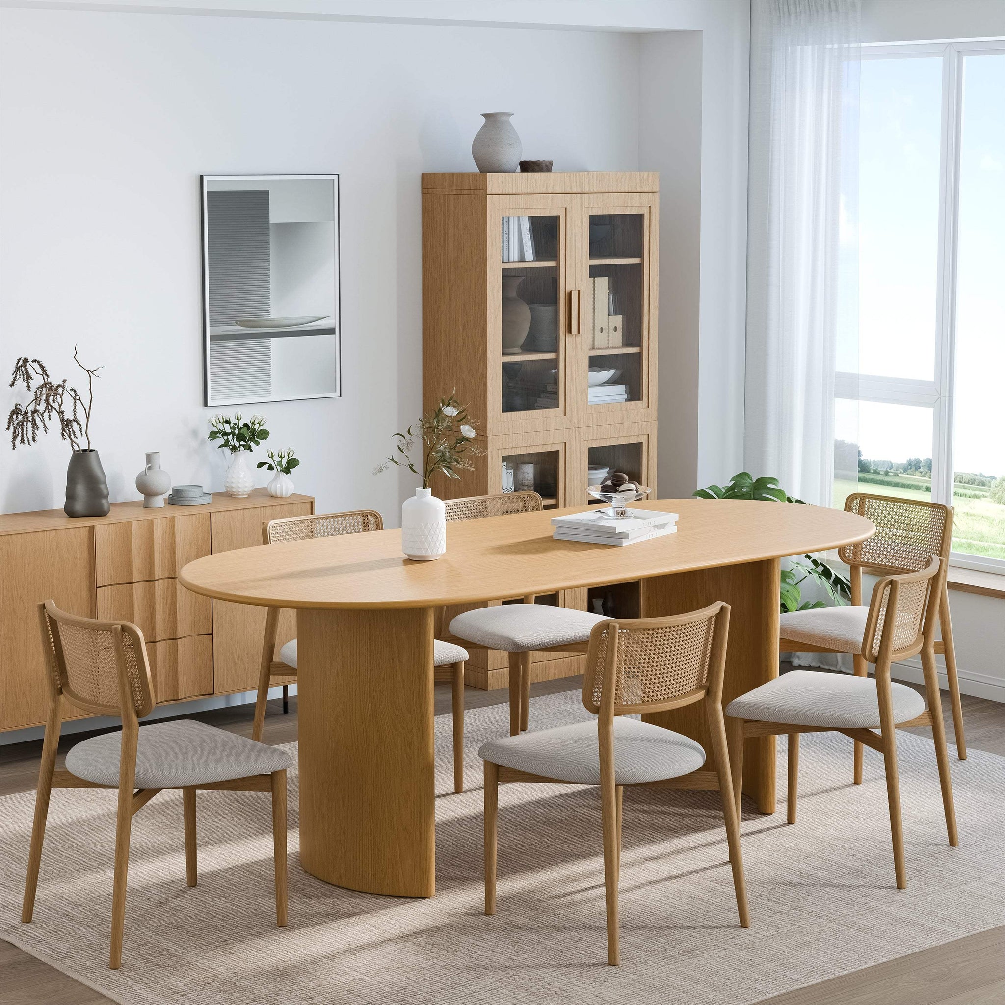 67" Natural Solid Wood Double Pedestal Base Oval Dining Table - HomeRoots - Flyclothing LLC