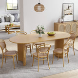 67" Natural Solid Wood Double Pedestal Base Oval Dining Table - HomeRoots - Flyclothing LLC