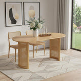 67" Natural Solid Wood With Rattan Double Pedestal Base Oval Dining Table - HomeRoots - Flyclothing LLC
