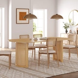 67" Natural Solid Wood With Rattan Double Pedestal Base Oval Dining Table - HomeRoots - Flyclothing LLC