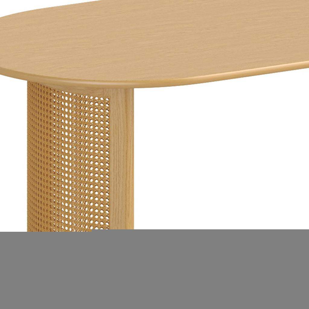 67" Natural Solid Wood With Rattan Double Pedestal Base Oval Dining Table - HomeRoots - Flyclothing LLC