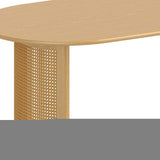 67" Natural Solid Wood With Rattan Double Pedestal Base Oval Dining Table - HomeRoots - Flyclothing LLC