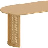 67" Natural Solid Wood With Rattan Double Pedestal Base Oval Dining Table - HomeRoots - Flyclothing LLC