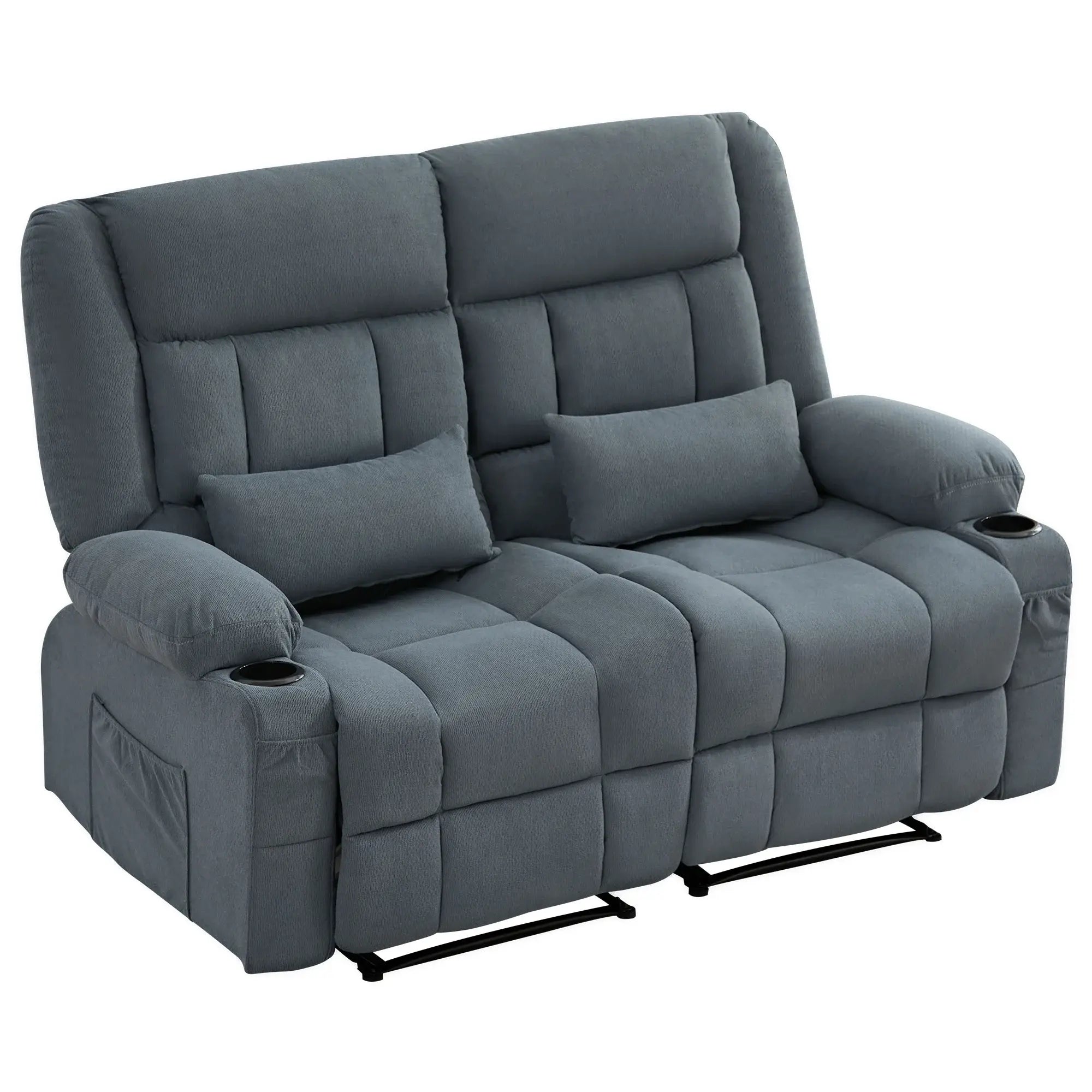 47" Slate Blue Chenille Manual Reclining Loveseat With Storage and Toss Pillows - Homeroots - Flyclothing LLC