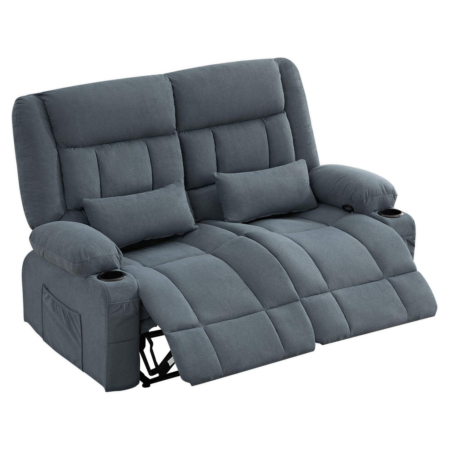 47" Slate Blue Chenille Manual Reclining Loveseat With Storage and Toss Pillows - Homeroots - Flyclothing LLC