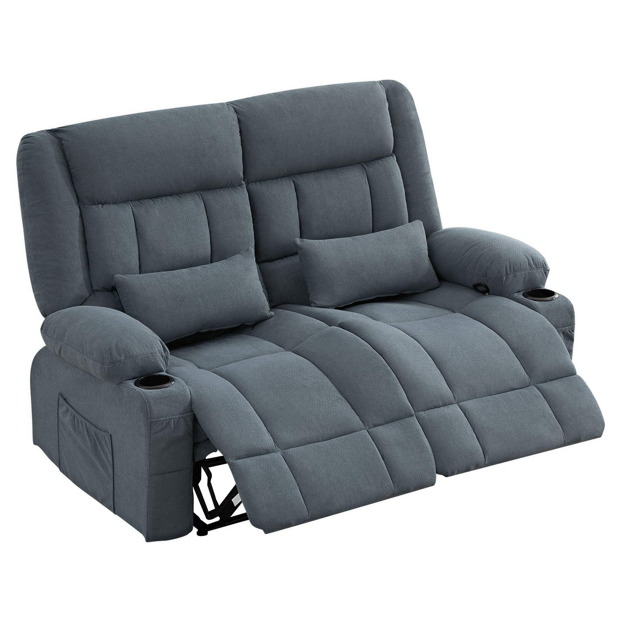 47" Slate Blue Chenille Manual Reclining Loveseat With Storage and Toss Pillows - Homeroots - Flyclothing LLC