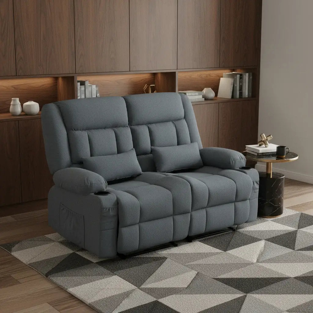 47" Slate Blue Chenille Manual Reclining Loveseat With Storage and Toss Pillows - Homeroots - Flyclothing LLC