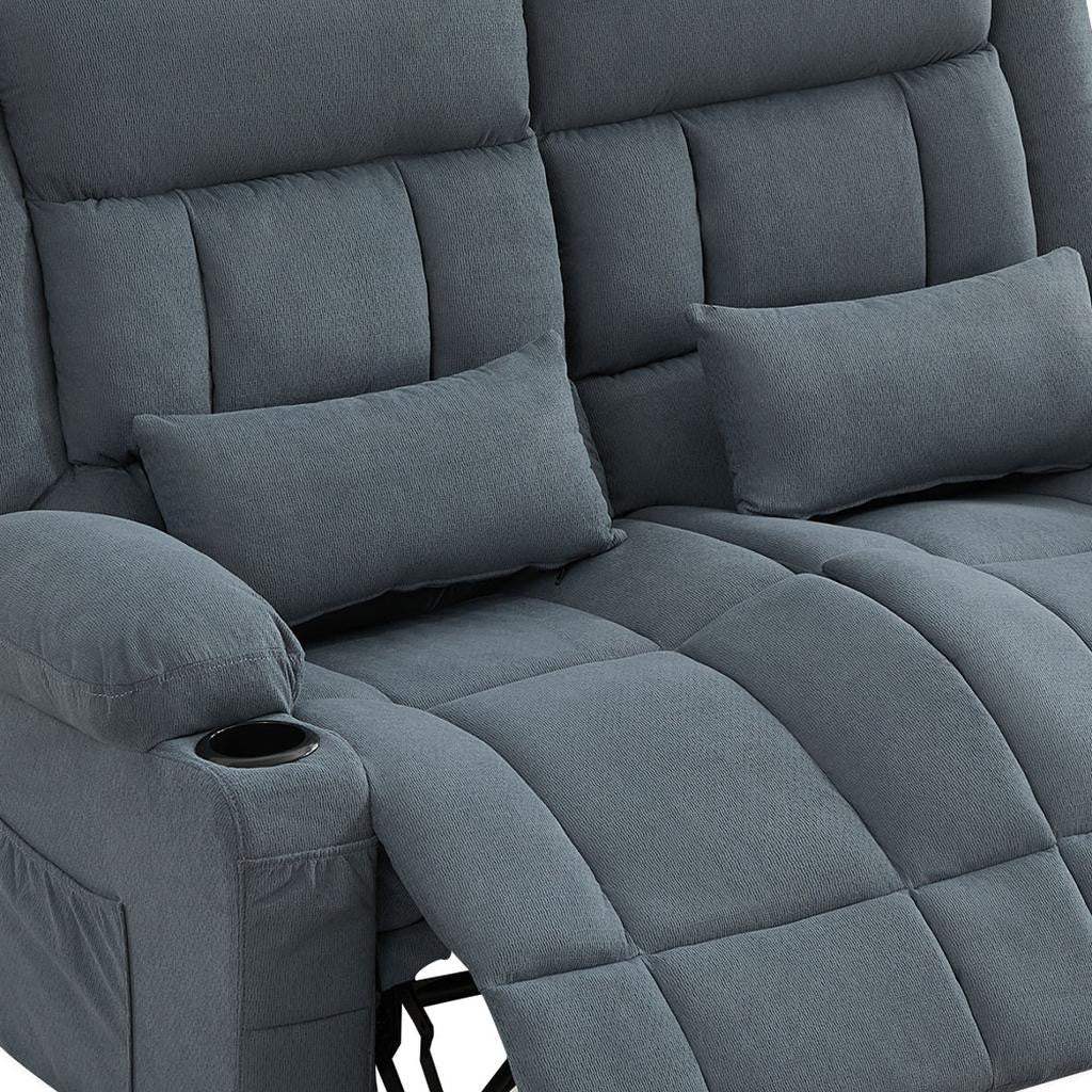 47" Slate Blue Chenille Manual Reclining Loveseat With Storage and Toss Pillows - Homeroots - Flyclothing LLC