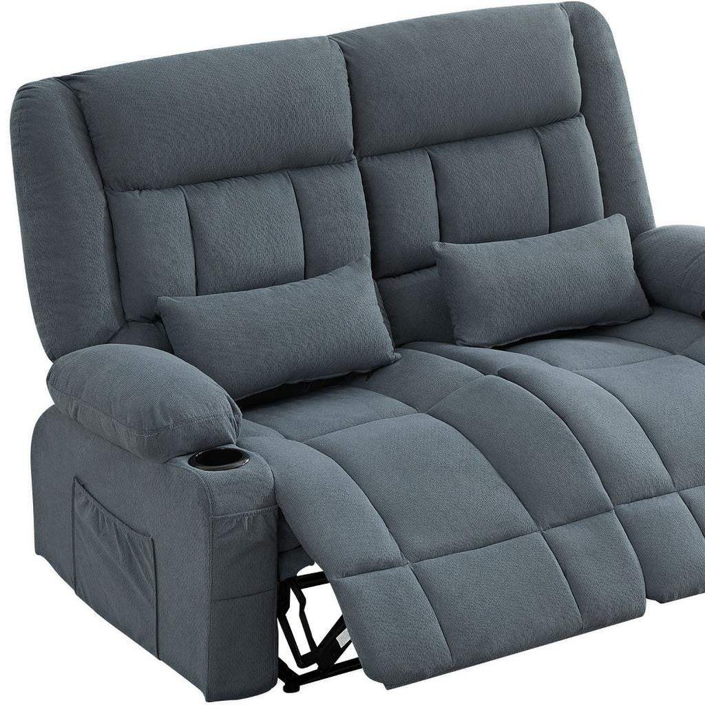 47" Slate Blue Chenille Manual Reclining Loveseat With Storage and Toss Pillows - Homeroots - Flyclothing LLC