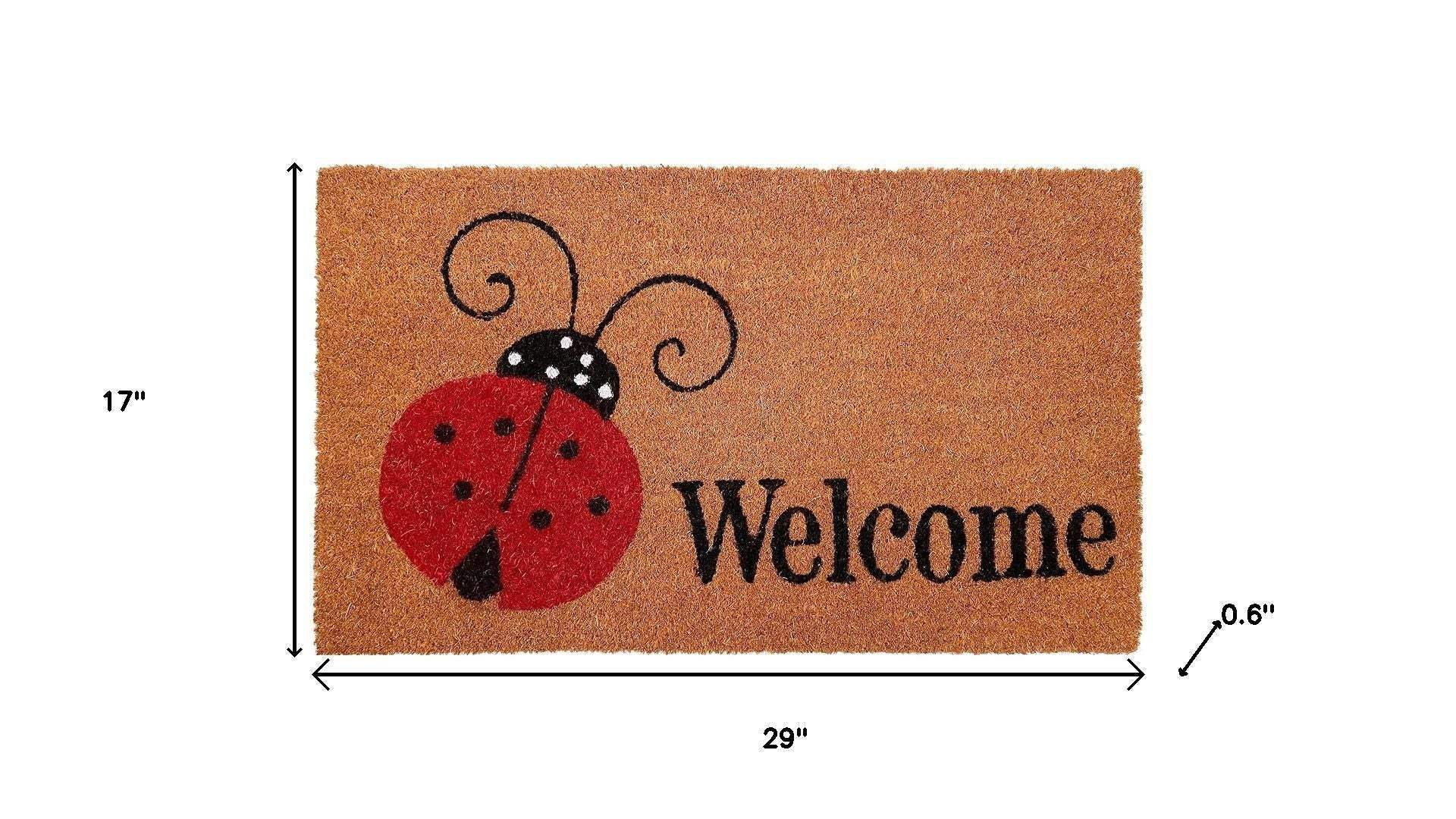17" X 29" Brown And Red Ladybug Welcome Outdoor Coir Door Mat - Homeroots - Flyclothing LLC