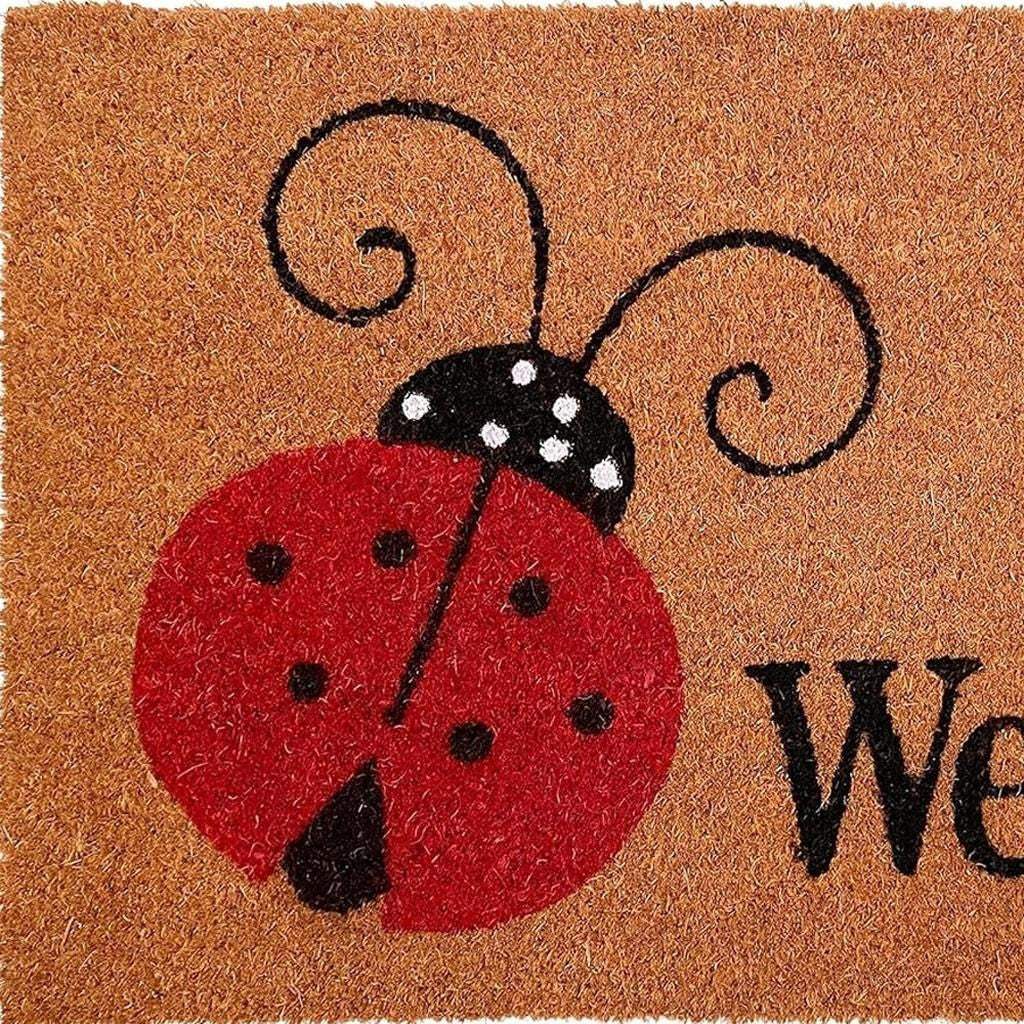 17" X 29" Brown And Red Ladybug Welcome Outdoor Coir Door Mat - Homeroots - Flyclothing LLC