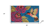 24" X 36" Blue And Rose Floral And Hummingbird Outdoor Coir Door Mat - Homeroots - Flyclothing LLC