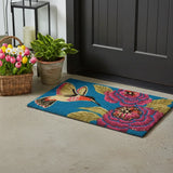 24" X 36" Blue And Rose Floral And Hummingbird Outdoor Coir Door Mat - Homeroots - Flyclothing LLC