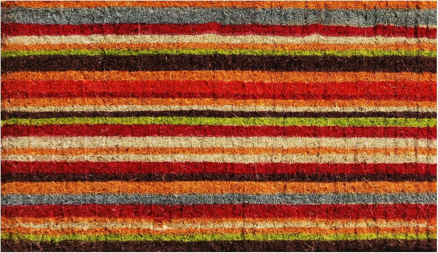 24" X 36" Red Orange And Green Variegated Stripe Outdoor Coir Door Mat - Homeroots - Flyclothing LLC