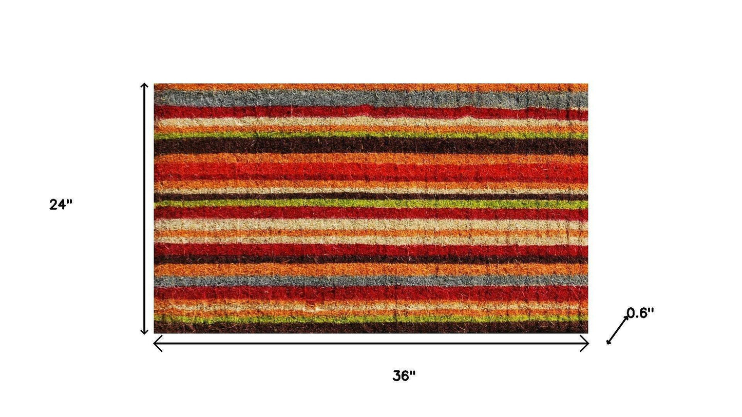 24" X 36" Red Orange And Green Variegated Stripe Outdoor Coir Door Mat - Homeroots - Flyclothing LLC